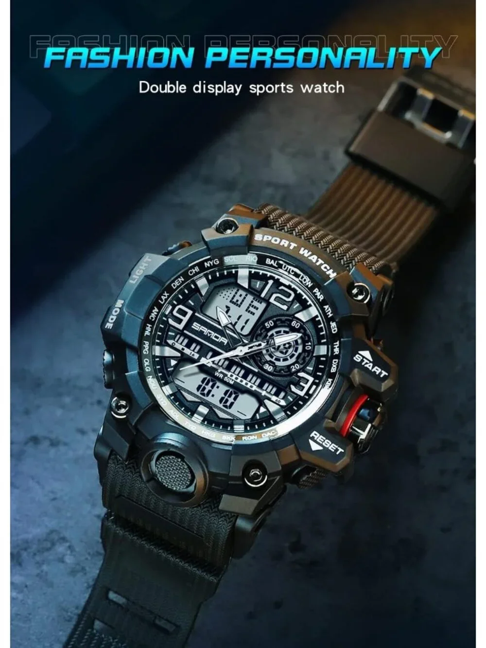 Men's Black White Analog Quartz Sport Waterproof Military Tactical Digital Watch